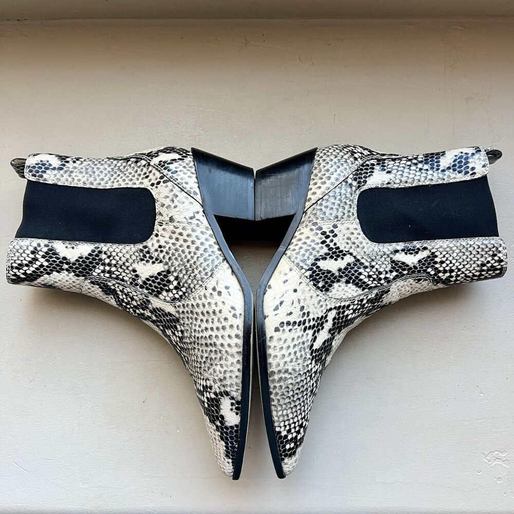 Paige Willa Cream & Black Snake Skin‎ Print Leather Western Cowgirl Ankle Boot 9 - Picture 6 of 16